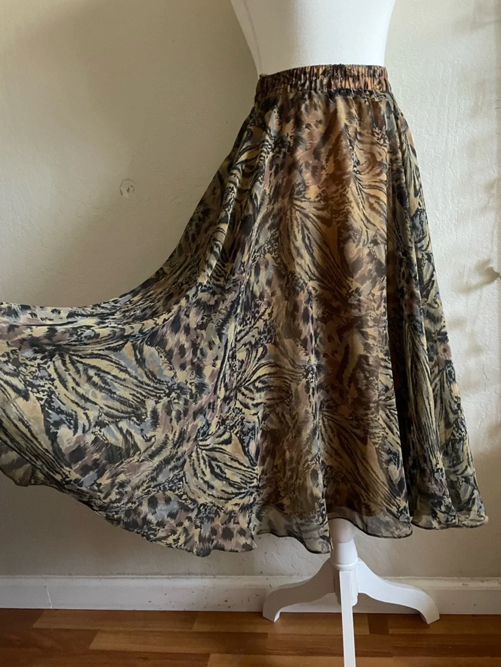 Animal print vintage chiffon circle skirt - Picture 3 of 14